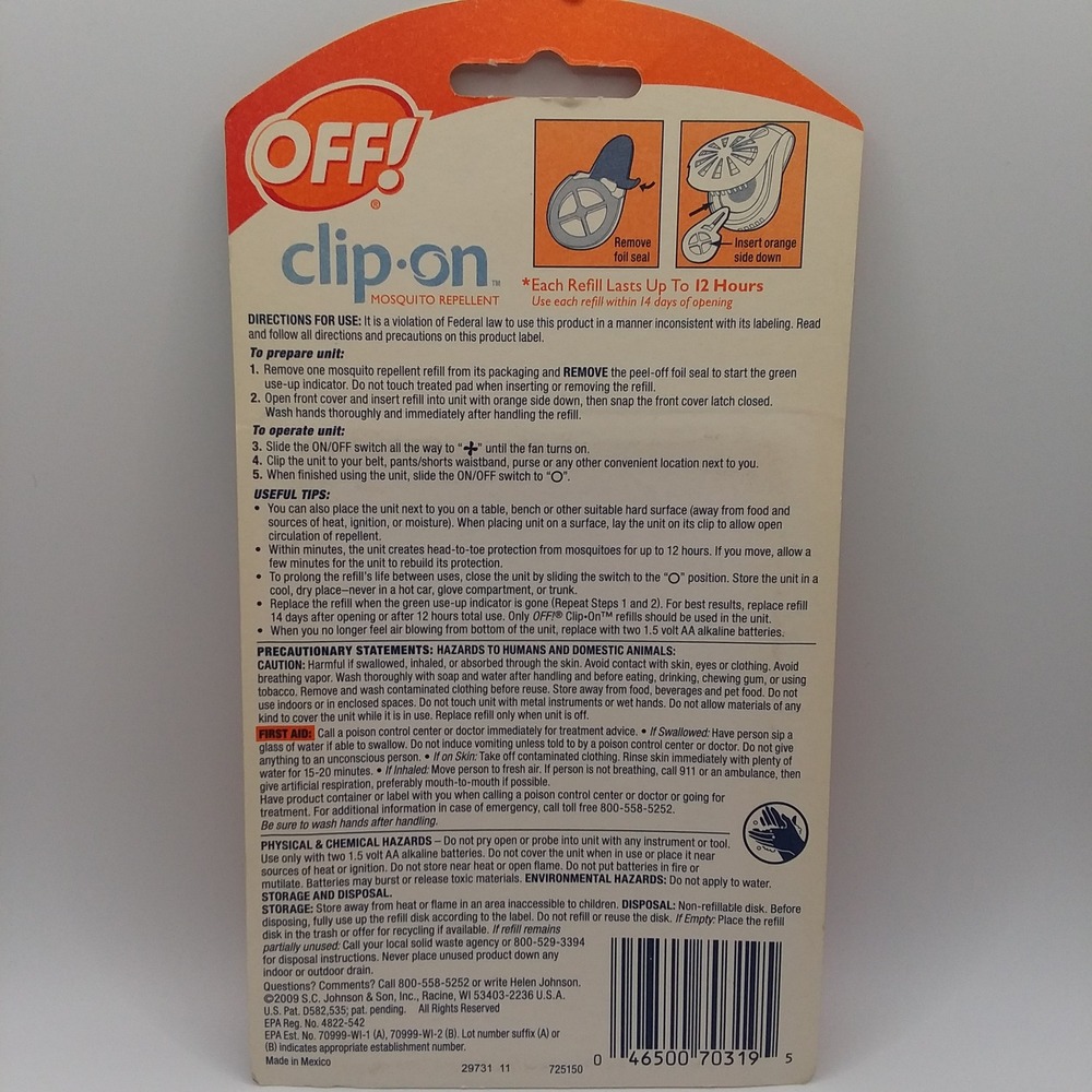 Lot of 2 OFF! Clip-On Mosquito Repellent Refills‎ 2 Packs - 4 Refills Total - Picture 7 of 10